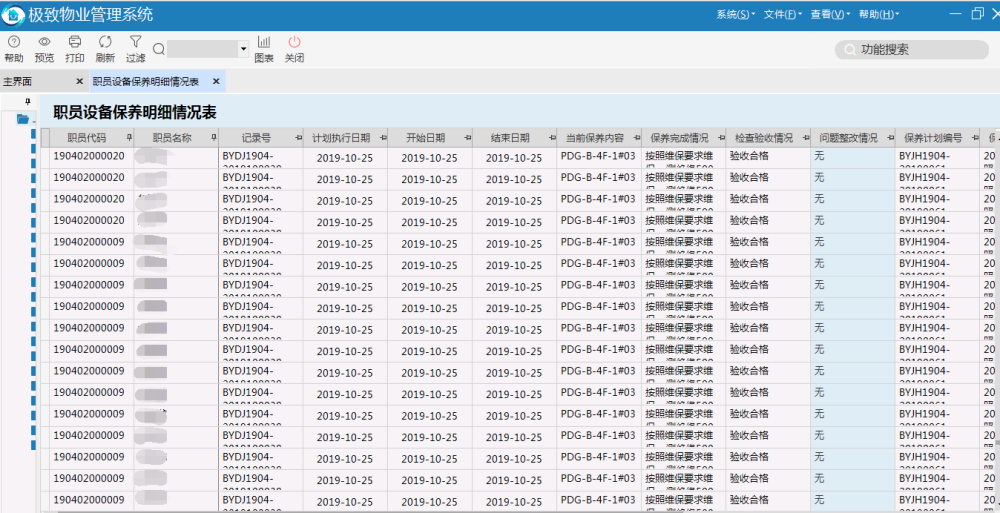 极致设备管理职员设备保养明细