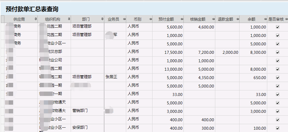 物业管理系统预付款情况汇总明细