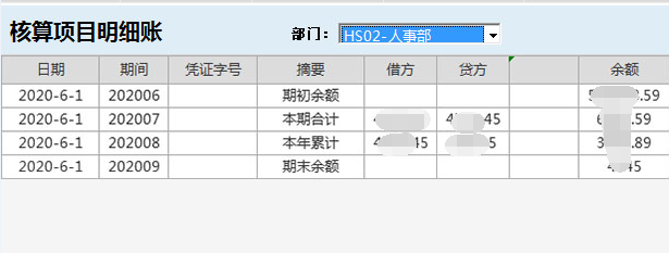 物业财务管理系统核算项目明细账