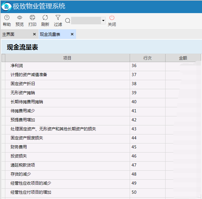 极致物业管理系统统计现金流量数据