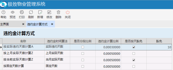 极致物业管理系统支持多种模式的违约金计算