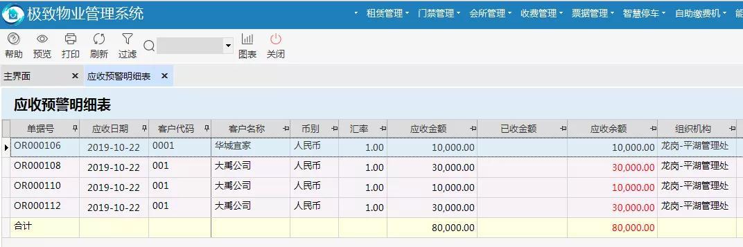 物业管理系统打开报表